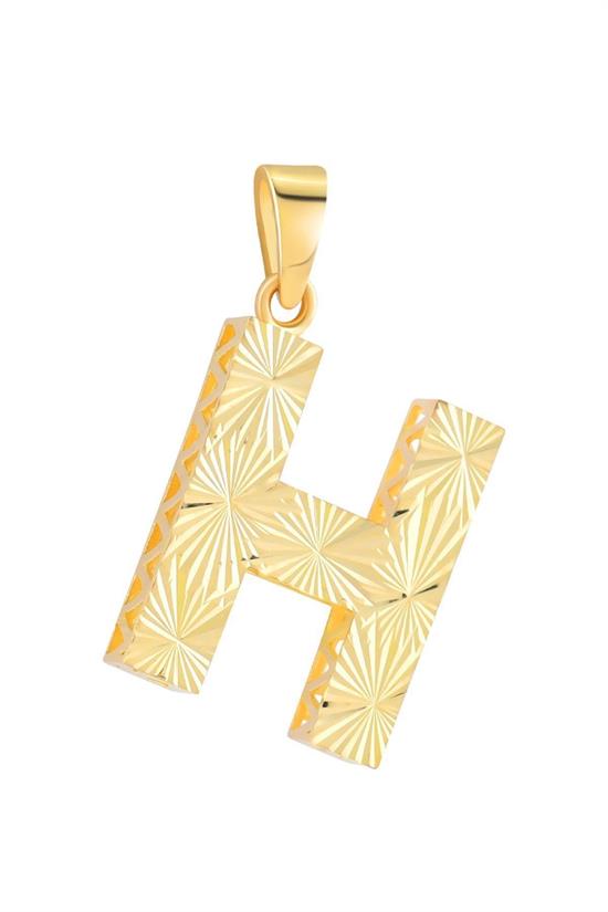 3 Boyutlu Kalemli H Harfi Kolye Ucu 14 Ayar Altın