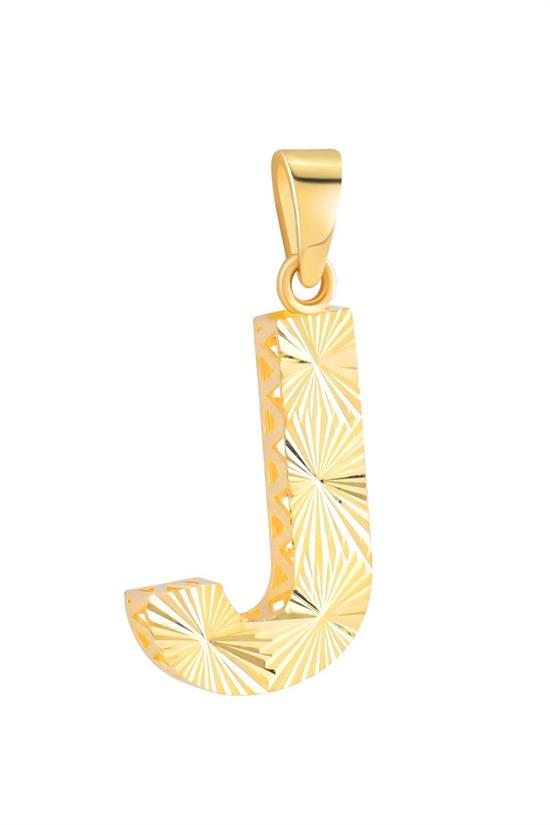3 Boyutlu Kalemli J Harfi Kolye Ucu 14 Ayar Altın
