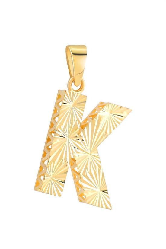 3 Boyutlu Kalemli Büyük K Harfi Kolye Ucu 14 Ayar Altın