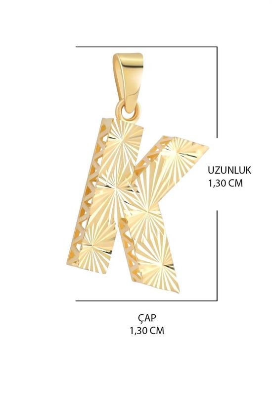 3 Boyutlu Kalemli K Harfi Kolye Ucu 14 Ayar Altın
