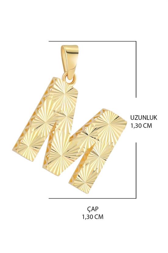 3 Boyutlu Kalemli M Harfi Kolye Ucu 14 Ayar Altın