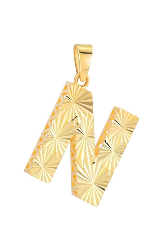 3 Boyutlu Kalemli N Harfi Kolye Ucu 14 Ayar Altın