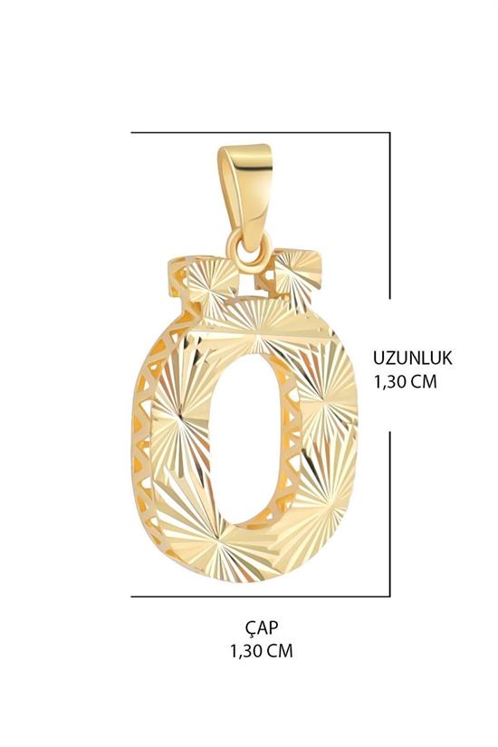 3 Boyutlu Kalemli Ö Harfi Kolye Ucu 14 Ayar Altın