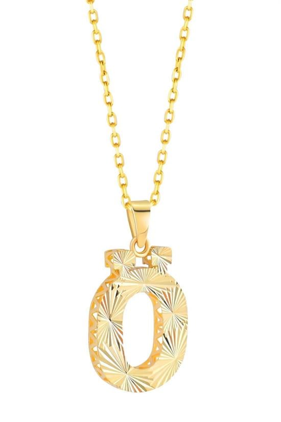 3 Boyutlu Kalemli Ö Harfi Kolye Ucu 14 Ayar Altın