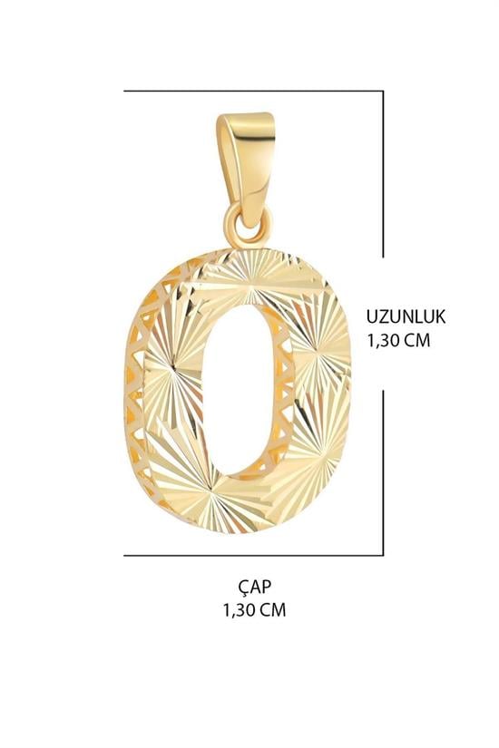 3 Boyutlu Kalemli O Harfi Kolye Ucu 14 Ayar Altın