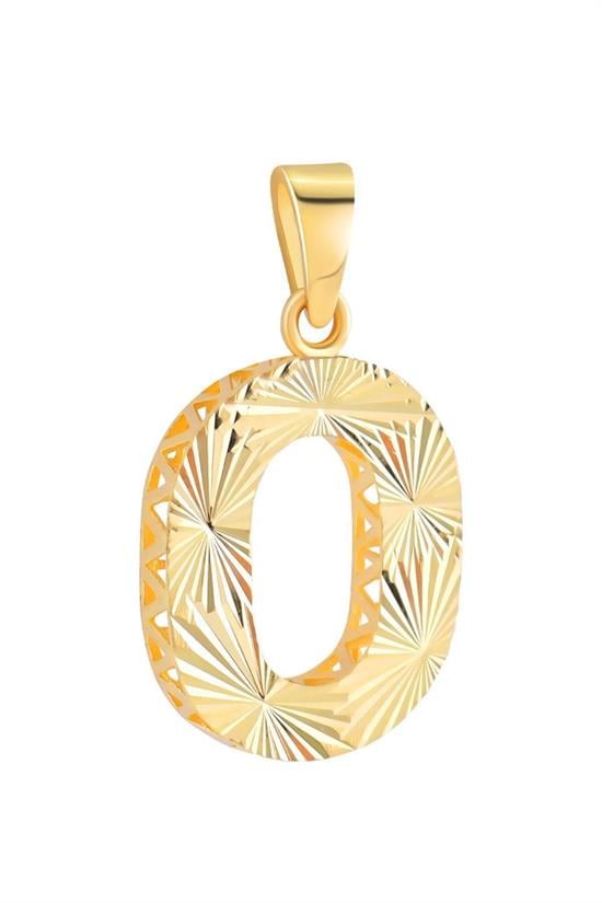 3 Boyutlu Kalemli O Harfi Kolye Ucu 14 Ayar Altın