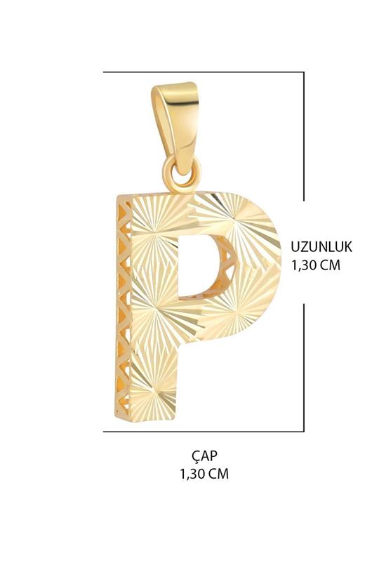 3 Boyutlu Kalemli P Harfi Kolye Ucu 14 Ayar Altın