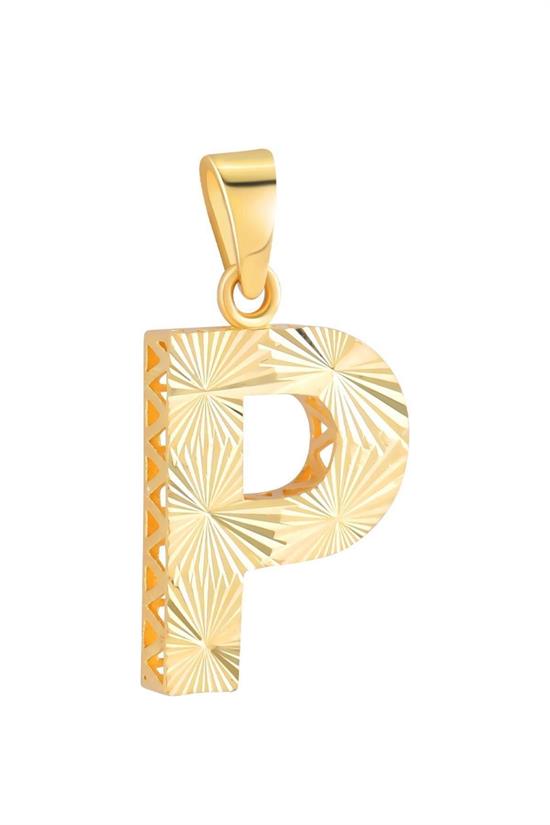 3 Boyutlu Kalemli Büyük P Harfi Kolye Ucu 14 Ayar Altın