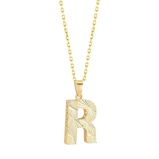 3 Boyutlu Kalemli R Harfi Kolye Ucu 14 Ayar Altın
