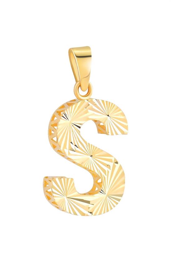 3 Boyutlu Kalemli S Harfi Kolye Ucu 14 Ayar Altın