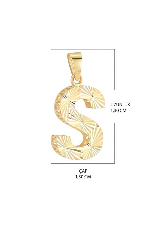 3 Boyutlu Kalemli S Harfi Kolye Ucu 14 Ayar Altın