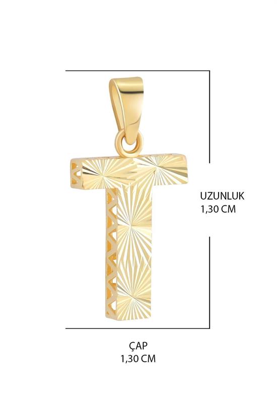 3 Boyutlu Kalemli T Harfi Kolye Ucu 14 Ayar Altın
