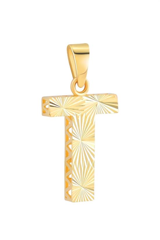 3 Boyutlu Kalemli T Harfi Kolye Ucu 14 Ayar Altın