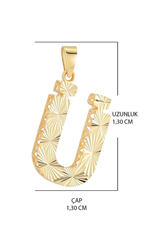 3 Boyutlu Kalemli Ü Harfi Kolye Ucu 14 Ayar Altın