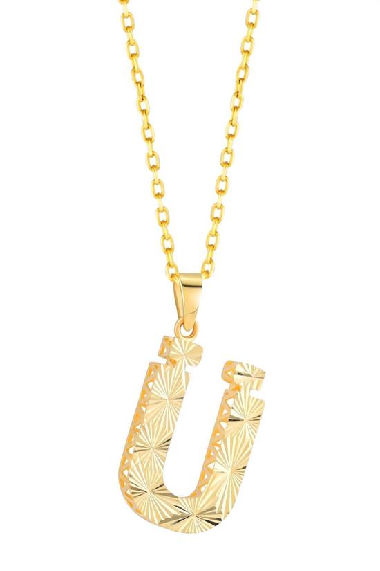3 Boyutlu Kalemli Ü Harfi Kolye Ucu 14 Ayar Altın