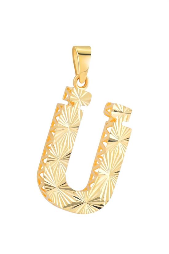 3 Boyutlu Kalemli Ü Harfi Kolye Ucu 14 Ayar Altın