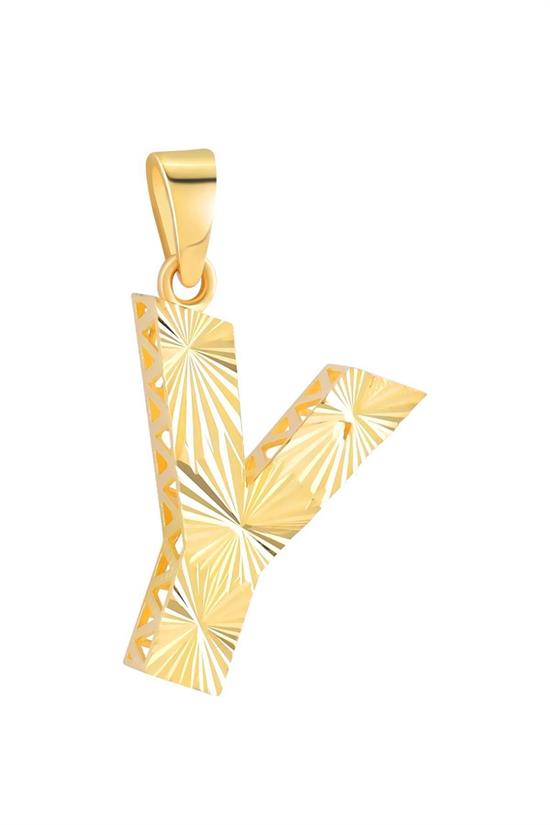 3 Boyutlu Kalemli Y Harfi Kolye Ucu 14 Ayar Altın