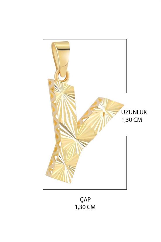 3 Boyutlu Kalemli Y Harfi Kolye Ucu 14 Ayar Altın
