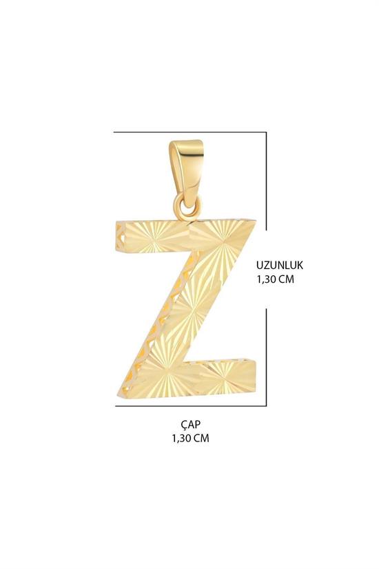 3 Boyutlu Kalemli Z Harfi Kolye Ucu 14 Ayar Altın