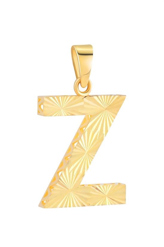 3 Boyutlu Kalemli Z Harfi Kolye Ucu 14 Ayar Altın
