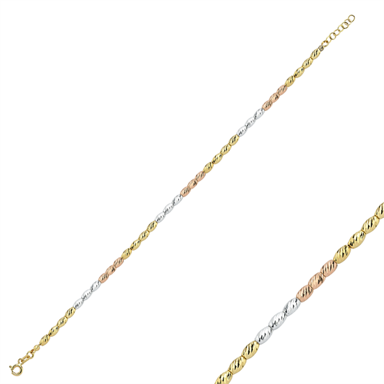 3 Renkli Dorika Bileklik 14 Ayar Altın