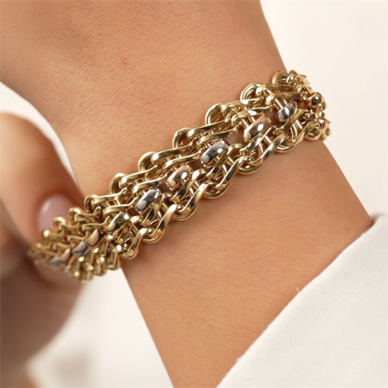 3 Renkli Sarmal Model 14 Ayar Altın Bileklik