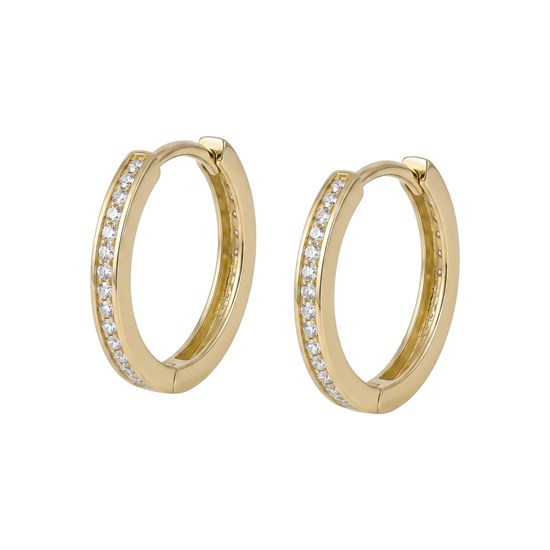 Ortası Taşlı Halka 14 Ayar Küpe 1,7 cm