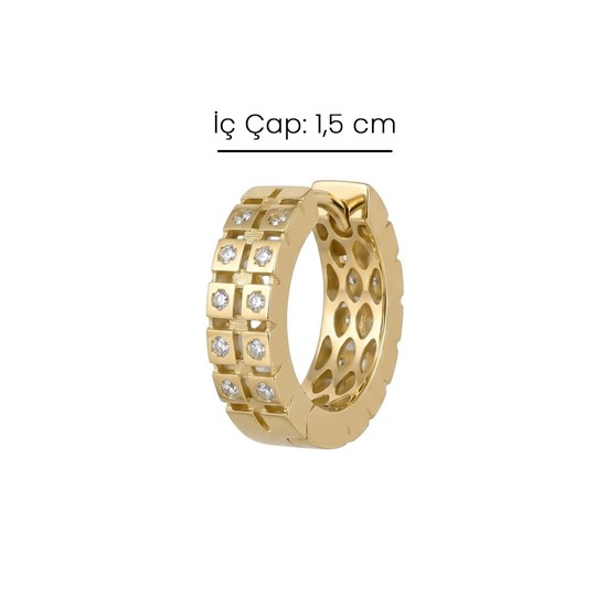 Çift Sıra Taşlı Halka 14 Ayar Küpe 1,5 cm