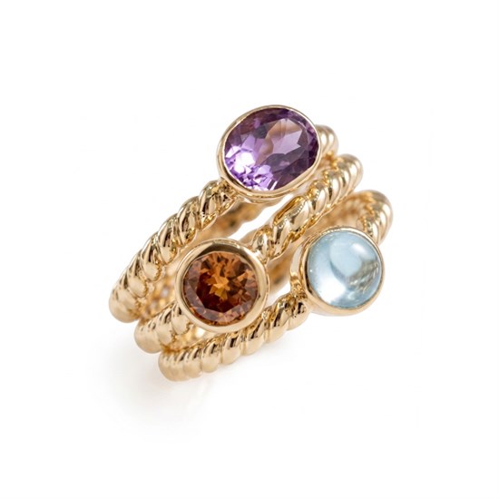 Cetaş Renkli Taşlı Yıldızlı 14 Ayar Altın Yüzük