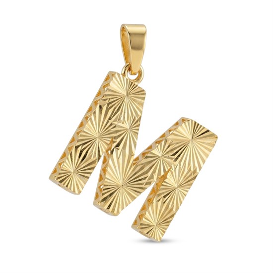 3 Boyutlu Kalemli Büyük M Harfi Kolye Ucu 14 Ayar Altın