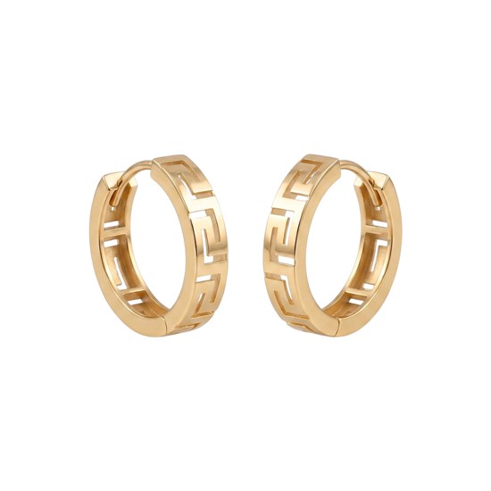 Grek Desenli Halka Küpe 14 Ayar Altın