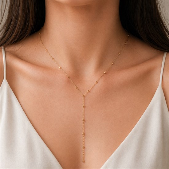 Dorika Y Model Minimal 14 Ayar Altın Kolye