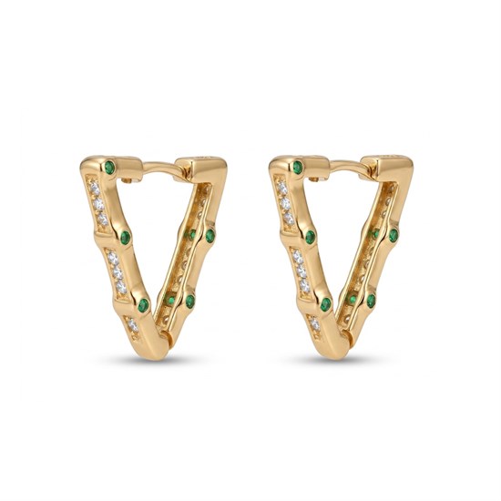 Üçgen Renkli Taşlı Küpe 14 Ayar Altın