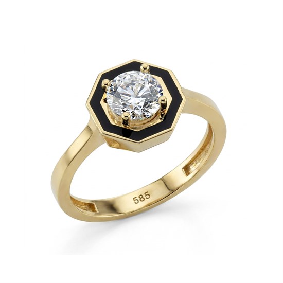 Siyah Mineli Taşlı 14 Ayar Altın Yüzük