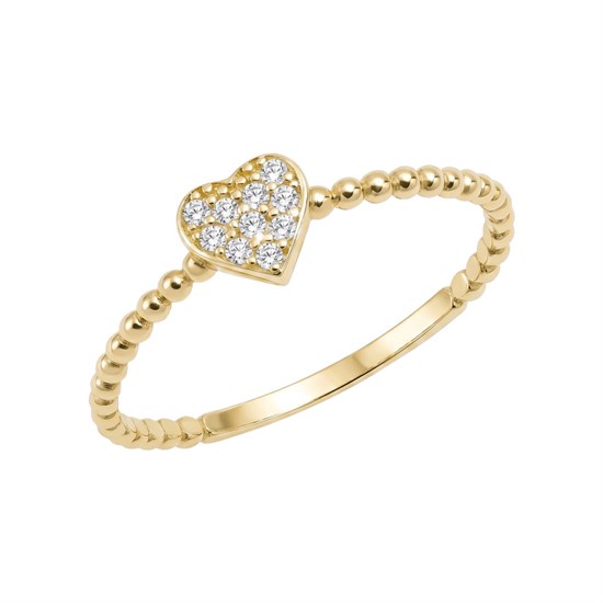 Taşlı Kalpli 14 Ayar Altın Yüzük
