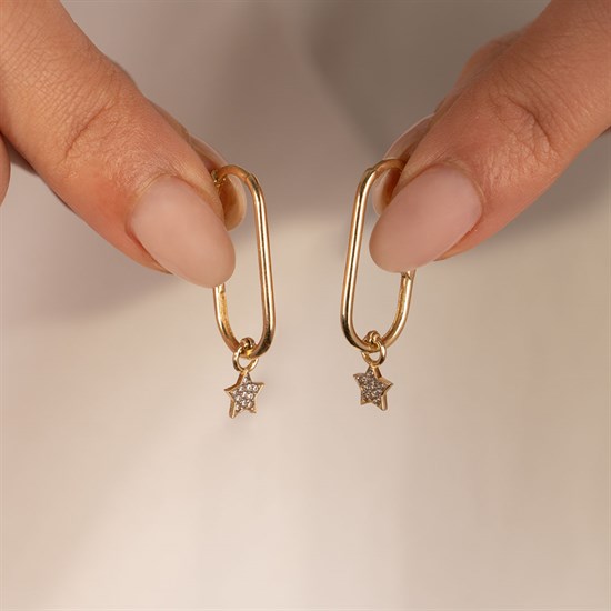 Yıldız Sallantılı 14 Ayar Altın Küpe 3,5 cm