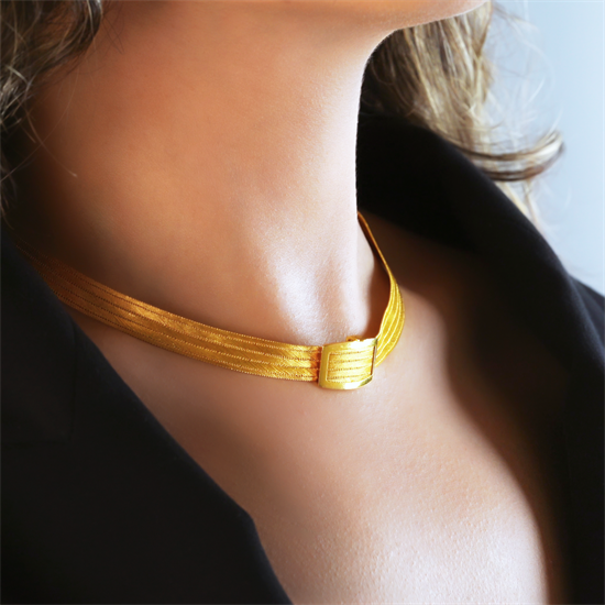 Trabzon Hasır Kolye Klasik Toka 5 Sıra 14 Ayar Altın