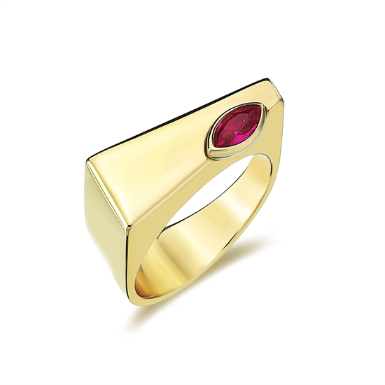 Cetaş Eterna Kırmızı Taşlı 14 Ayar Altın Yüzük