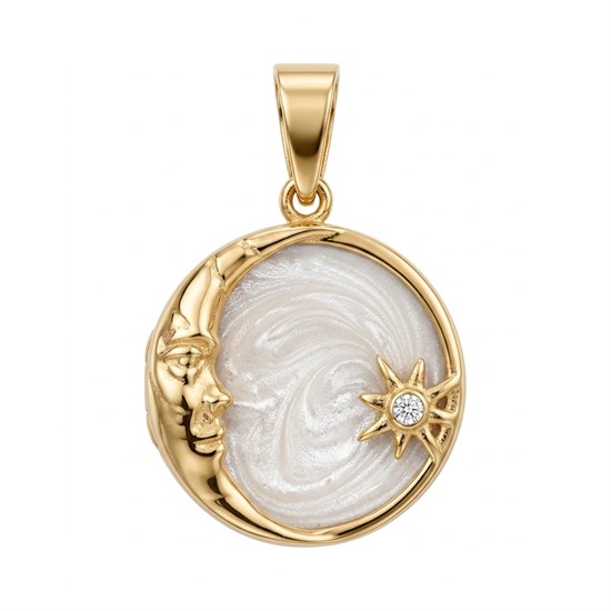 Sedef Mineli Ay ve Güneş 14 Ayar Kolye Ucu