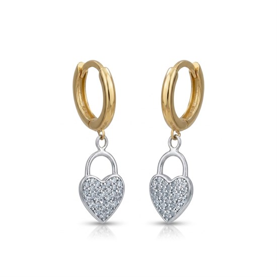 Sallantılı Taşlı Kalp Küpe 14 Ayar Altın