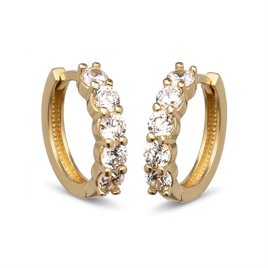 Beş Taşlı Halka Küpe 14 Ayar Altın