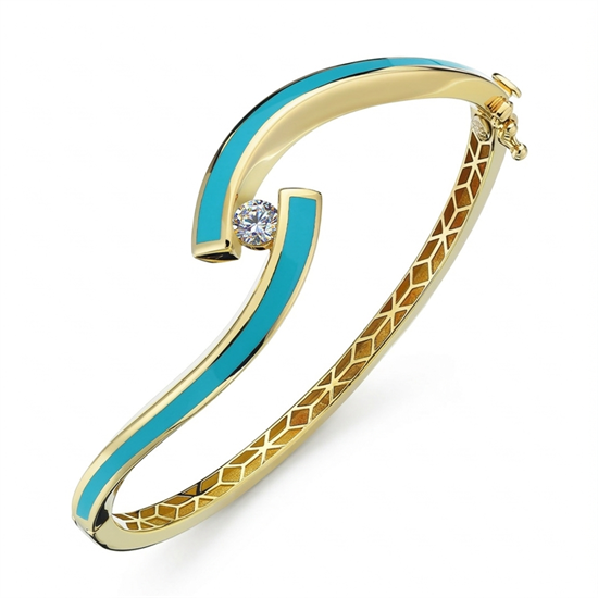 Cetaş Eterna Altın Kelepçe Sarı Altın Yin-Yang Sarı Altın Turkuaz Mineli 14 Ayar