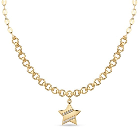 Çift Zincirli Yıldız 14 Ayar Altın Kolye