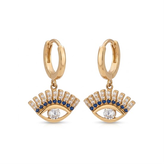 Sallantılı Taşlı Göz Küpe 14 Ayar Altın