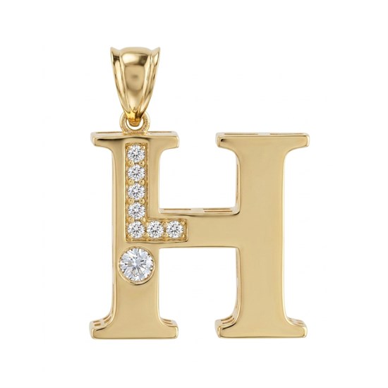 H Harfi Taşlı 14 Ayar Altın Kolye Ucu