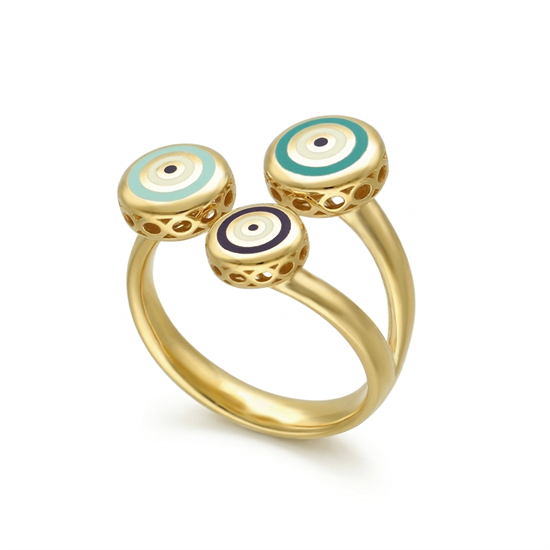 Cetaş Fortuna Üçlü Mineli 14 Ayar Altın Yüzük