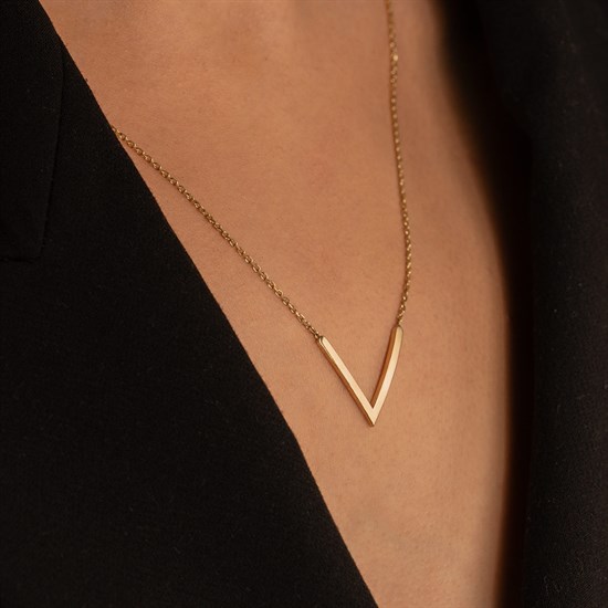 V Model 14 Ayar Altın Kolye