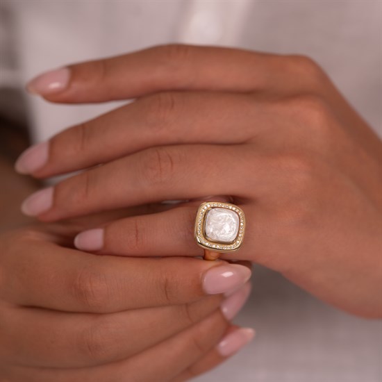 Cetaş Sedef Mineli Taşlı 14 Ayar Altın Yüzük