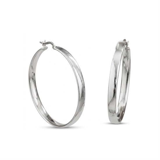 Beyaz 4 Cm Altın 14 Ayar Halka Küpe