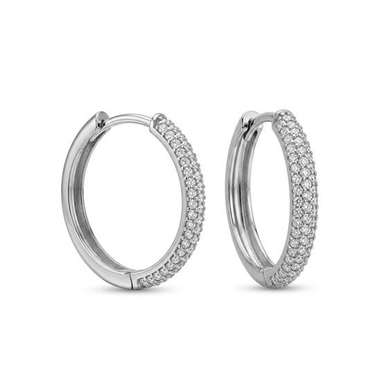 Kenarı Taşlı Halka Küpe 14 Ayar Beyaz Altın